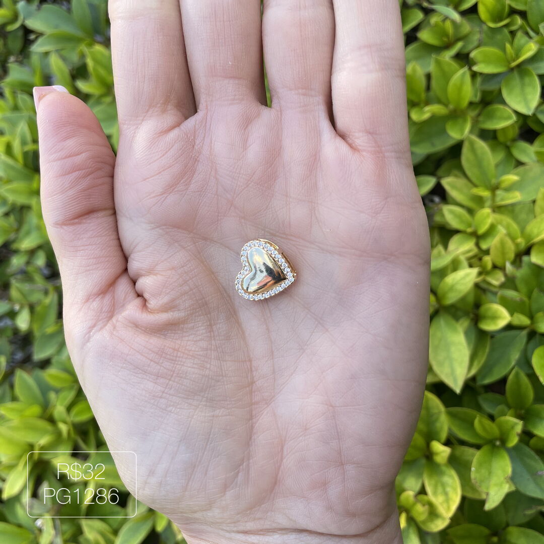 Pingente de Coração Galeria Cravejado Cristal Dourado